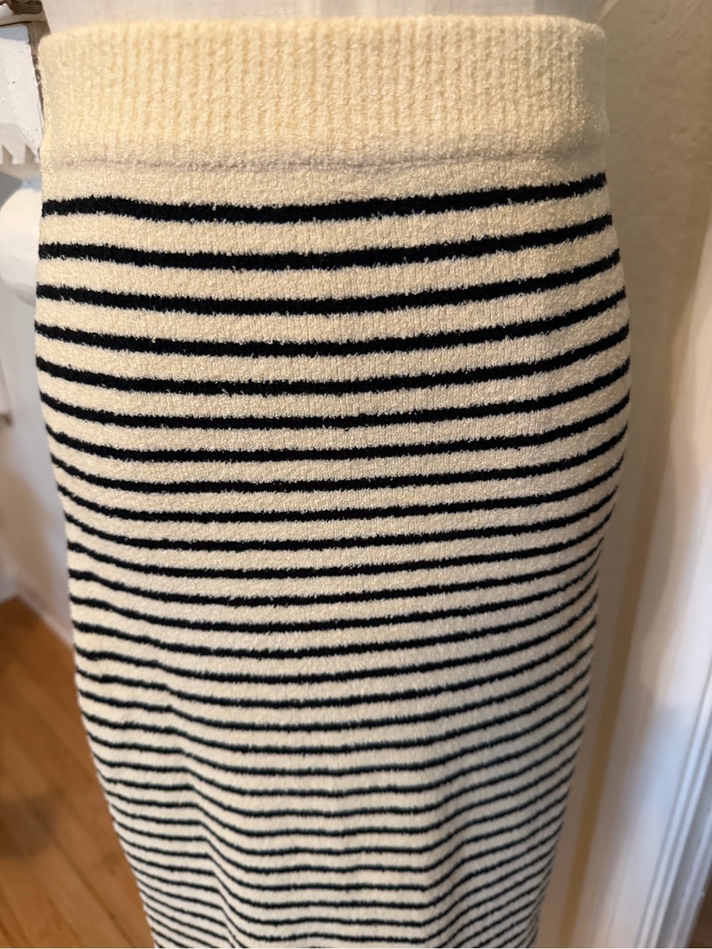 Cream and Black Striped Knit Midi Skirt - Classic Women's Skirt - Picture 5 of 7